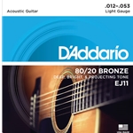 D'Addario  EJ11 80/20 Bronze Acoustic Guitar Strings, Light, 12-53