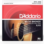 D'Addario  EJ12 80/20 Bronze Acoustic Guitar Strings, Medium, 13-56