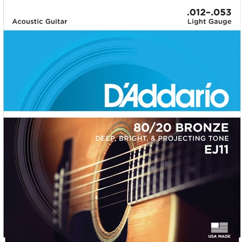 D'Addario  EJ11 80/20 Bronze Acoustic Guitar Strings, Light, 12-53