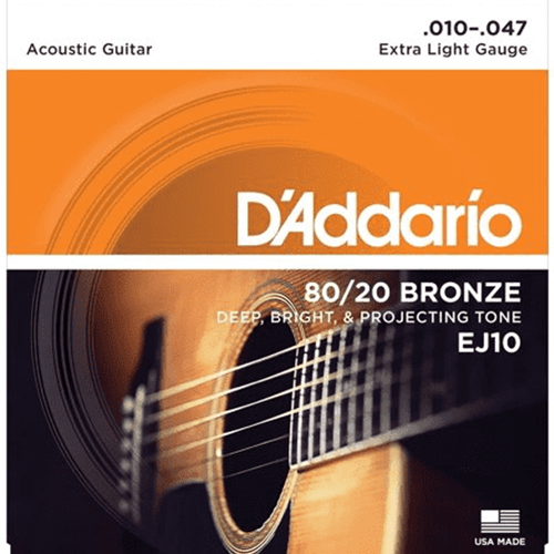 D'Addario  EJ10 80/20 Bronze Acoustic Guitar Strings, Extra Light, 10-47