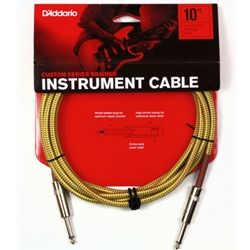 D'Addario PW-BG-10TW Custom Series Braided Instrument Cable, Tweed, 10'